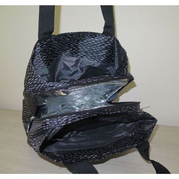 Nicole Miller New York N4684-01L Black/Wht Dashed Line Insulated 11" Lunch Tote - Picture 3 of 12